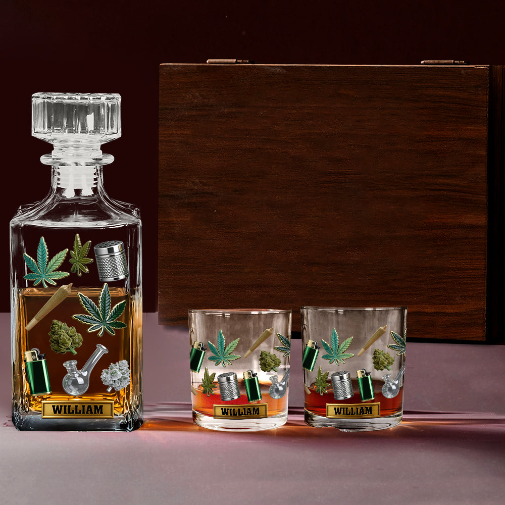 Grüne Zauberblätter – personalisiertes Weed-Whiskyglas