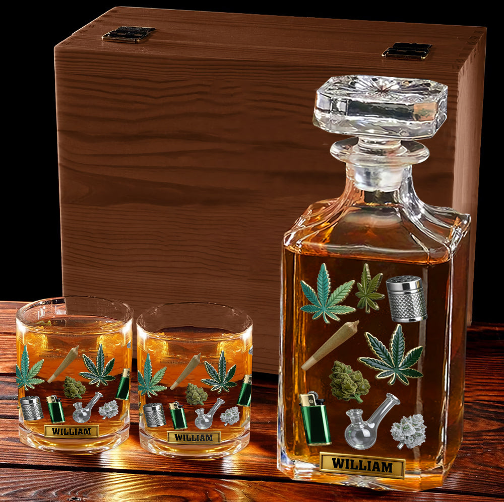 Grüne Zauberblätter – personalisiertes Weed-Whiskyglas