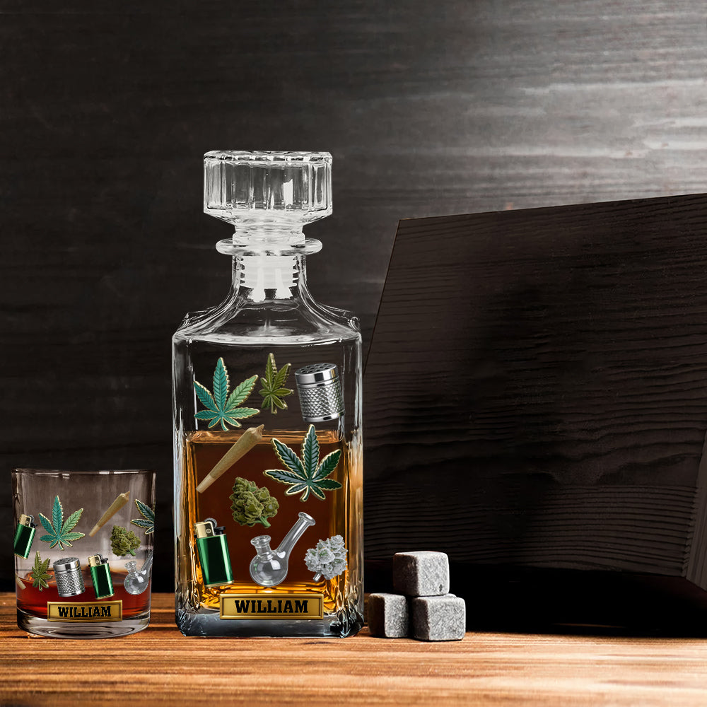 Grüne Zauberblätter – personalisiertes Weed-Whiskyglas