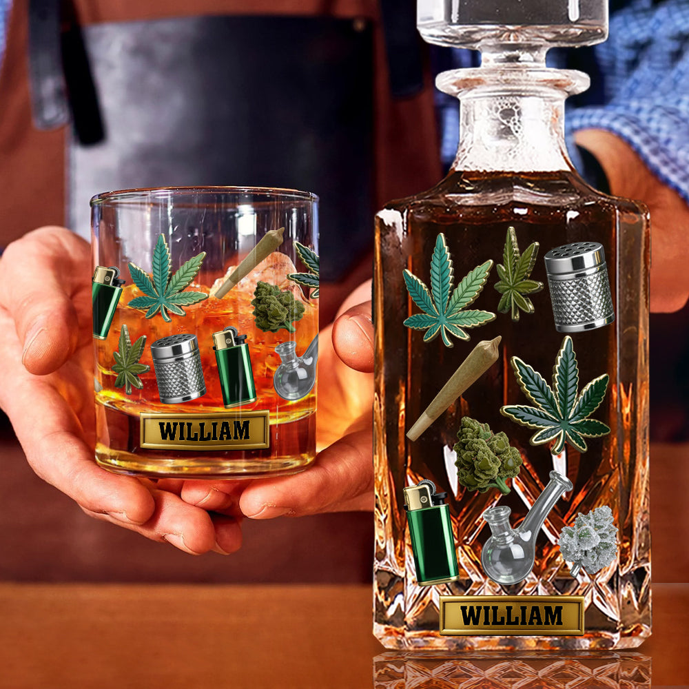 Grüne Zauberblätter – personalisiertes Weed-Whiskyglas