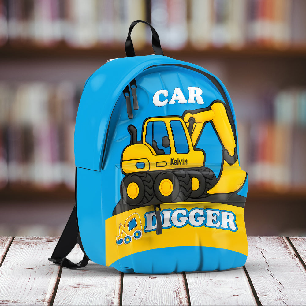 Niedliches Kindergeschenk mit Baggermotiv – personalisierter Kinderrucksack