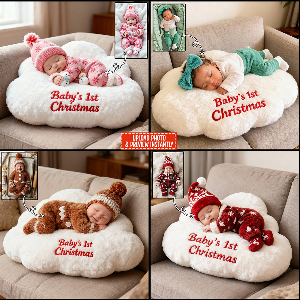 Premier Noël de bébé - Coussin en fausse fourrure personnalisé pour enfant