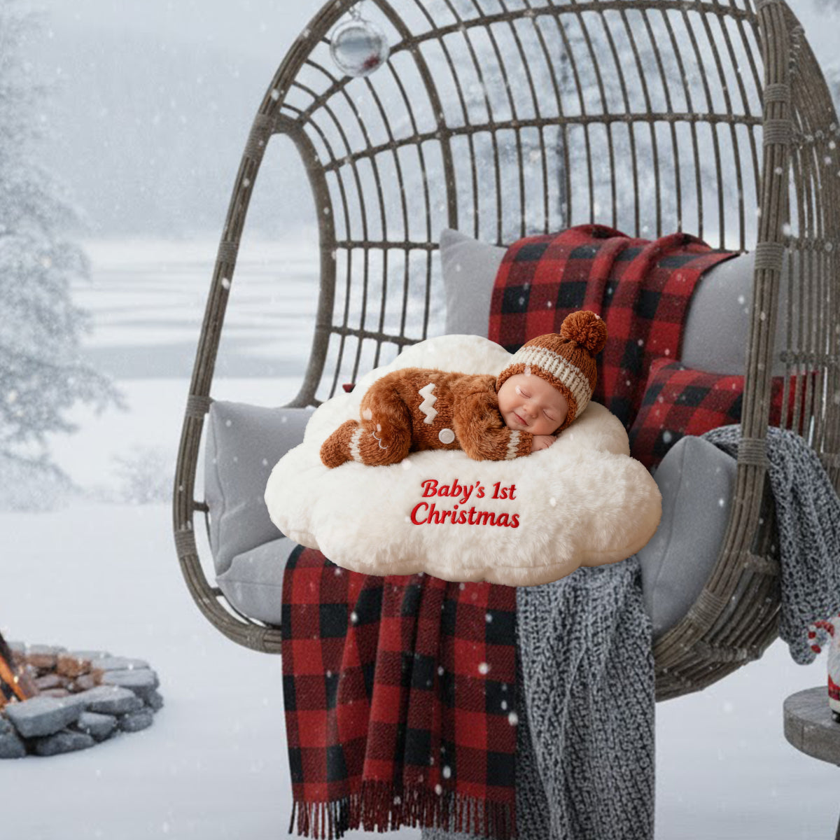 Premier Noël de bébé - Coussin en fausse fourrure personnalisé pour enfant