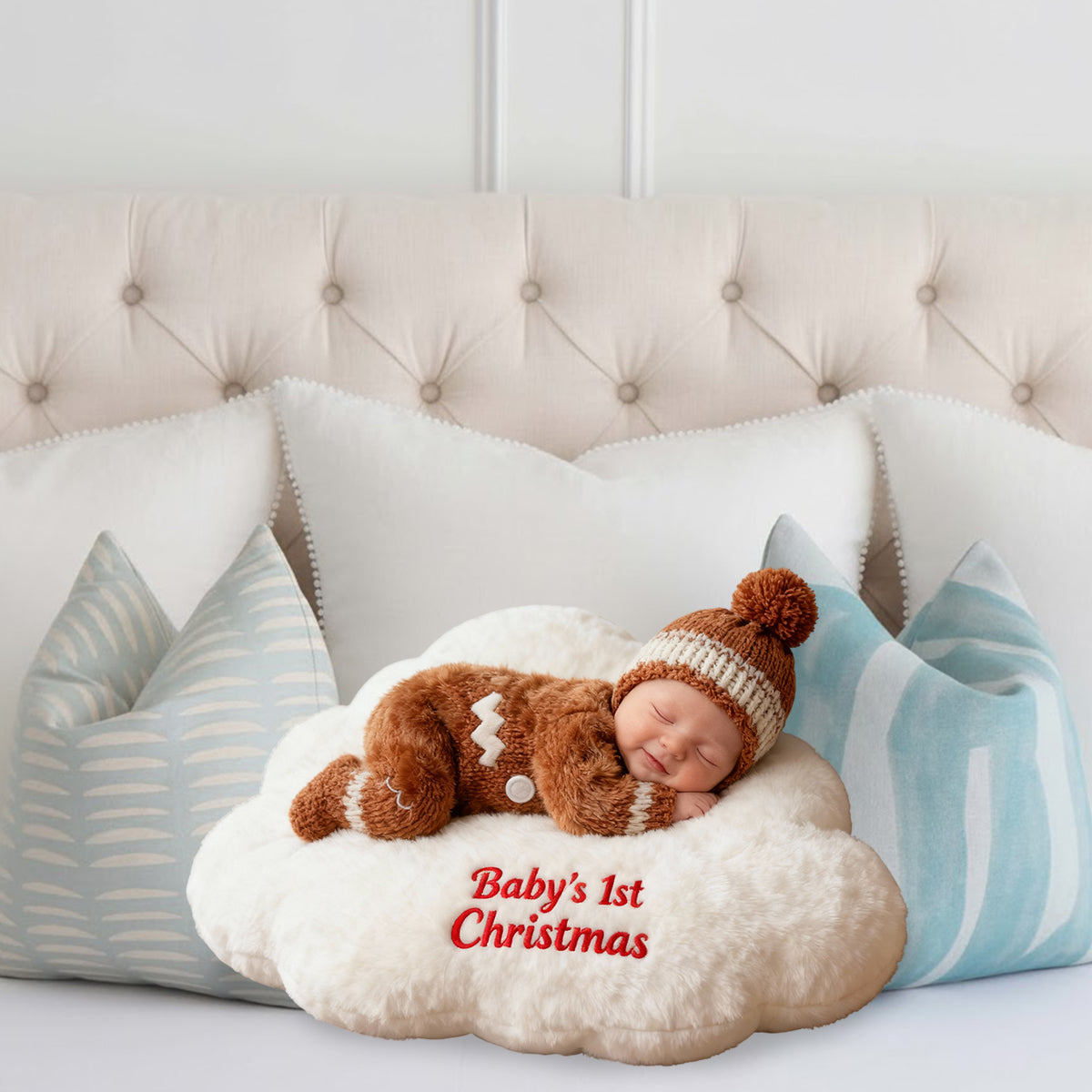 Premier Noël de bébé - Coussin en fausse fourrure personnalisé pour enfant