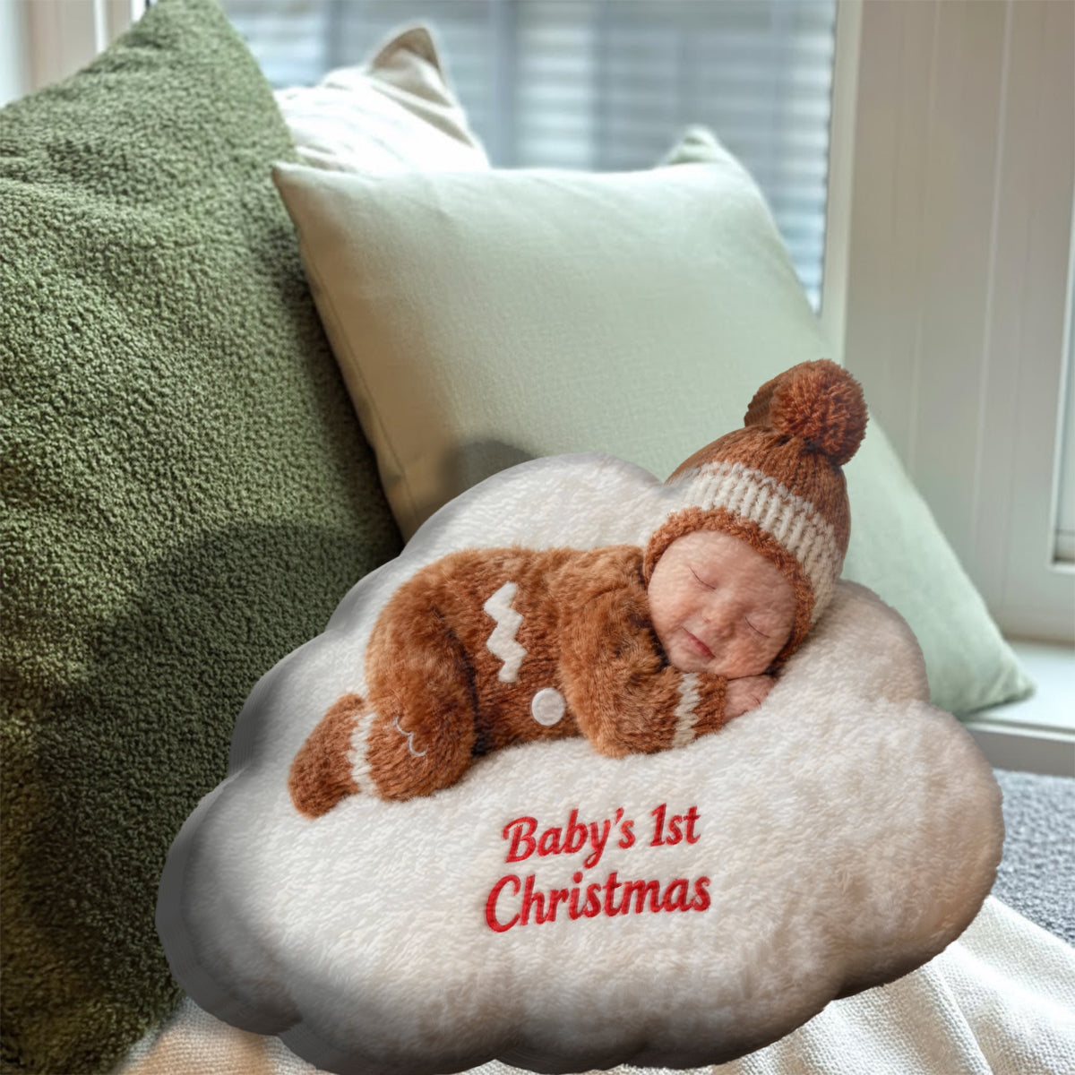 Premier Noël de bébé - Coussin en fausse fourrure personnalisé pour enfant