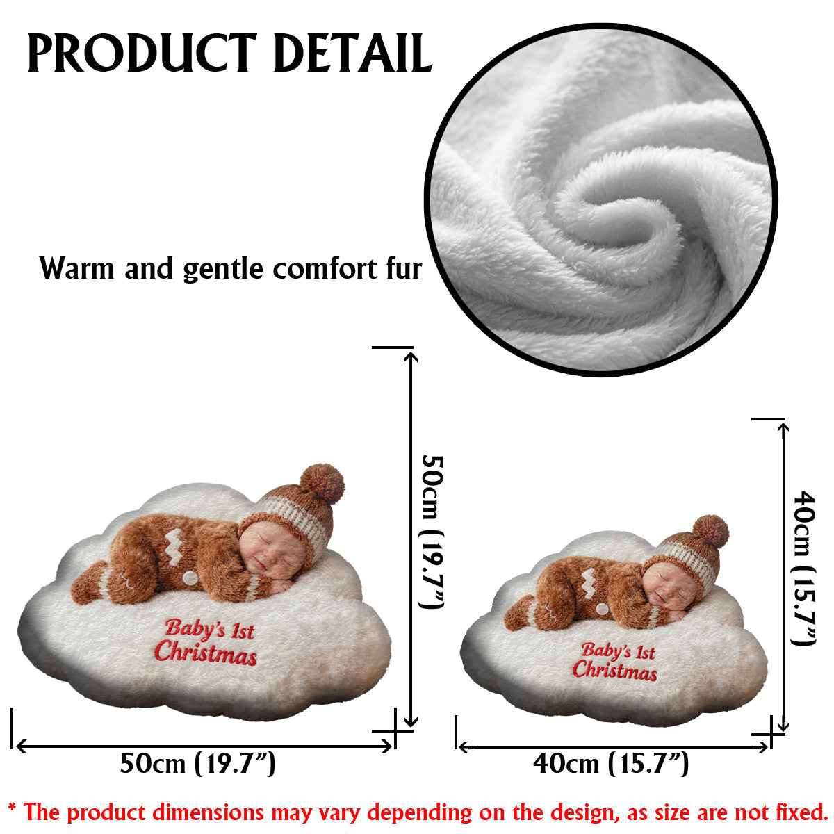 Premier Noël de bébé - Coussin en fausse fourrure personnalisé pour enfant