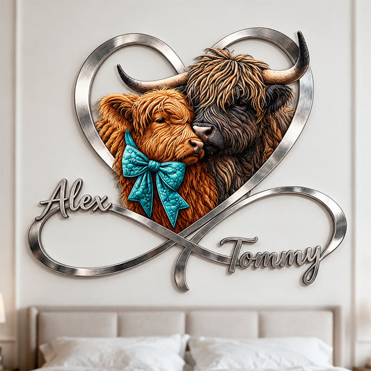 Liebe Dich Unendlich - Personalisierte Highland Cow 3D Gedrucktes Metall-Schild