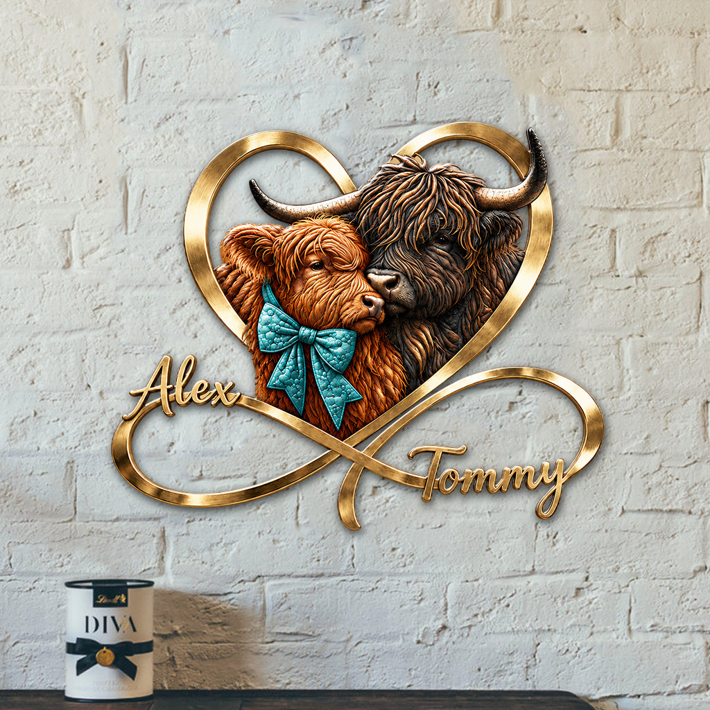 Liebe Dich Unendlich - Personalisierte Highland Cow 3D Gedrucktes Metall-Schild
