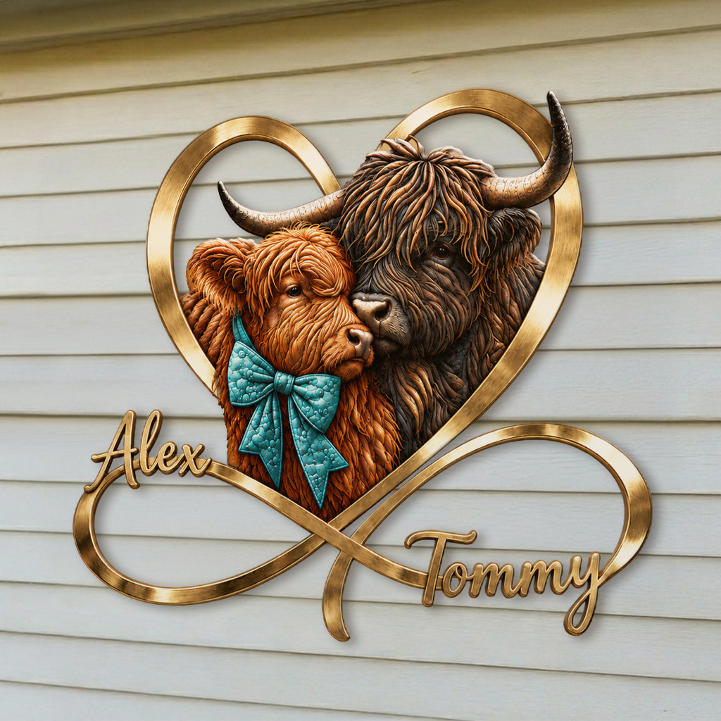 Liebe Dich Unendlich - Personalisierte Highland Cow 3D Gedrucktes Metall-Schild