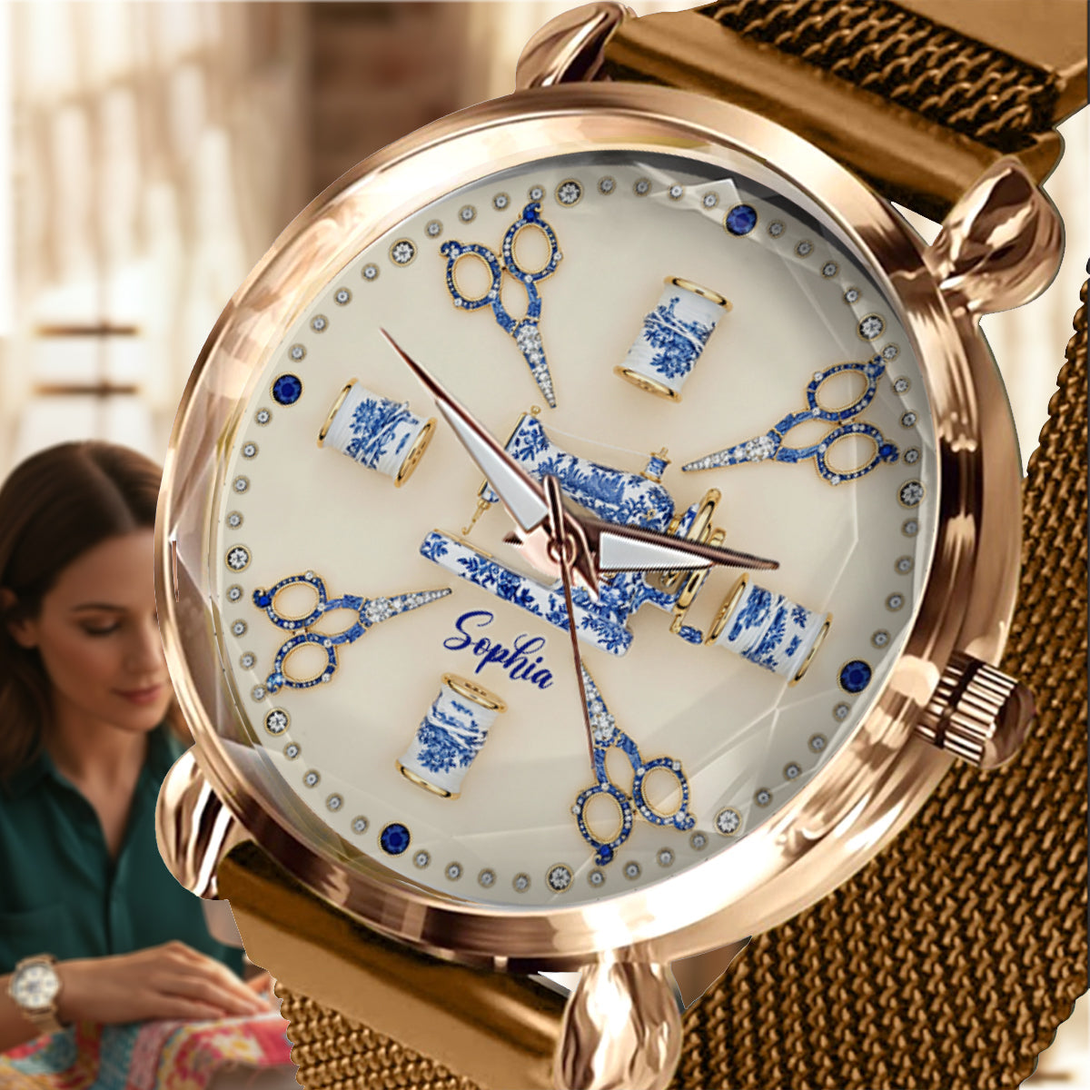 Couture Toile de Jouy - Montre-bracelet personnalisée pour femme