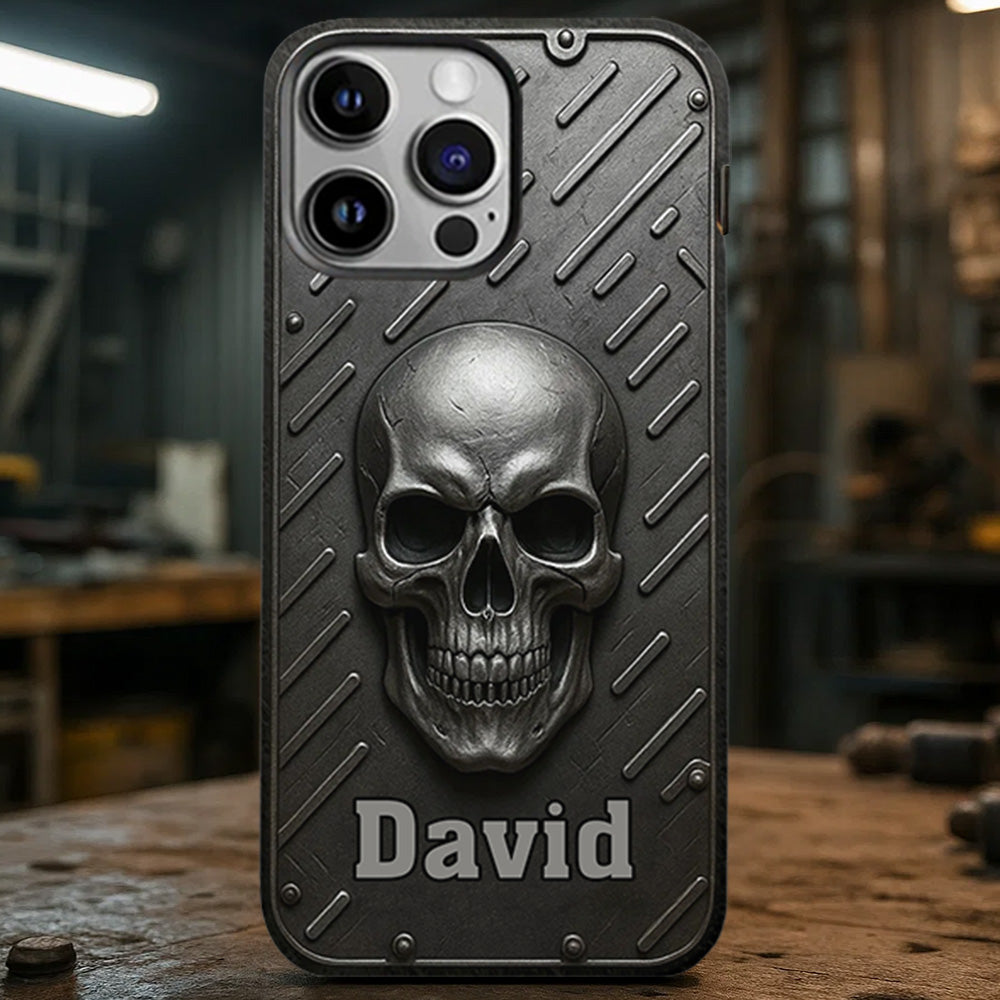 Hallo Dunkelheit – Personalisierte Handyhülle mit Totenkopf-Vollbild