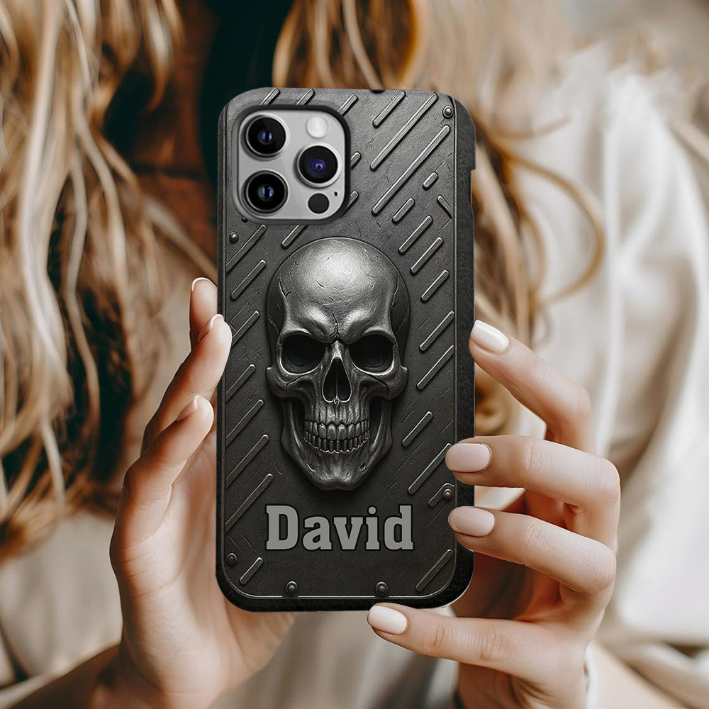 Hallo Dunkelheit – Personalisierte Handyhülle mit Totenkopf-Vollbild