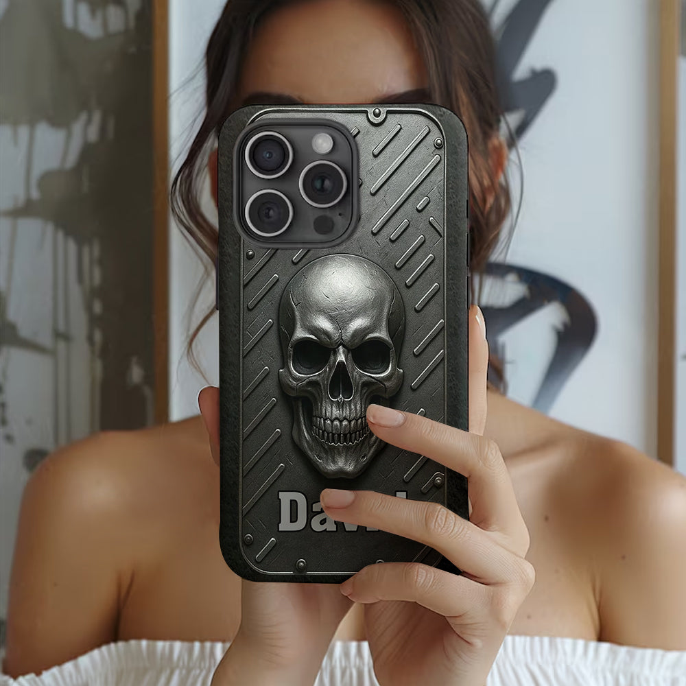 Hallo Dunkelheit – Personalisierte Handyhülle mit Totenkopf-Vollbild