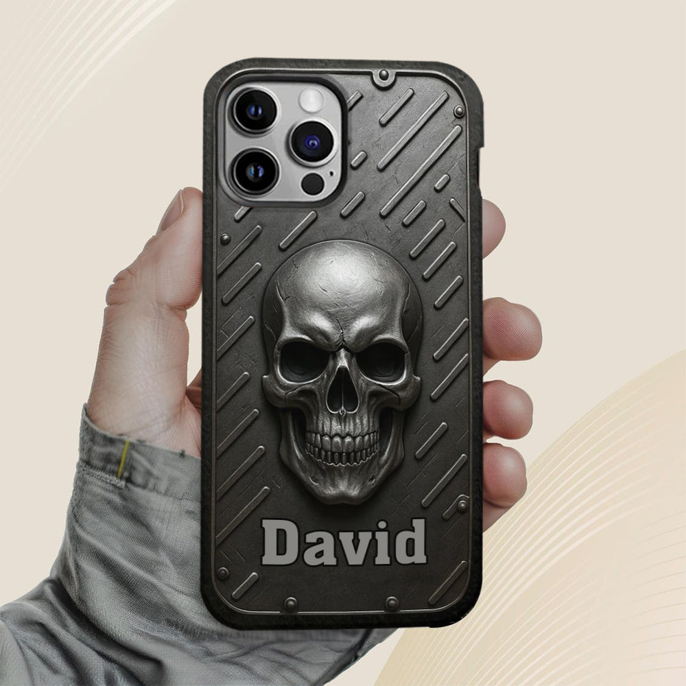 Hallo Dunkelheit – Personalisierte Handyhülle mit Totenkopf-Vollbild