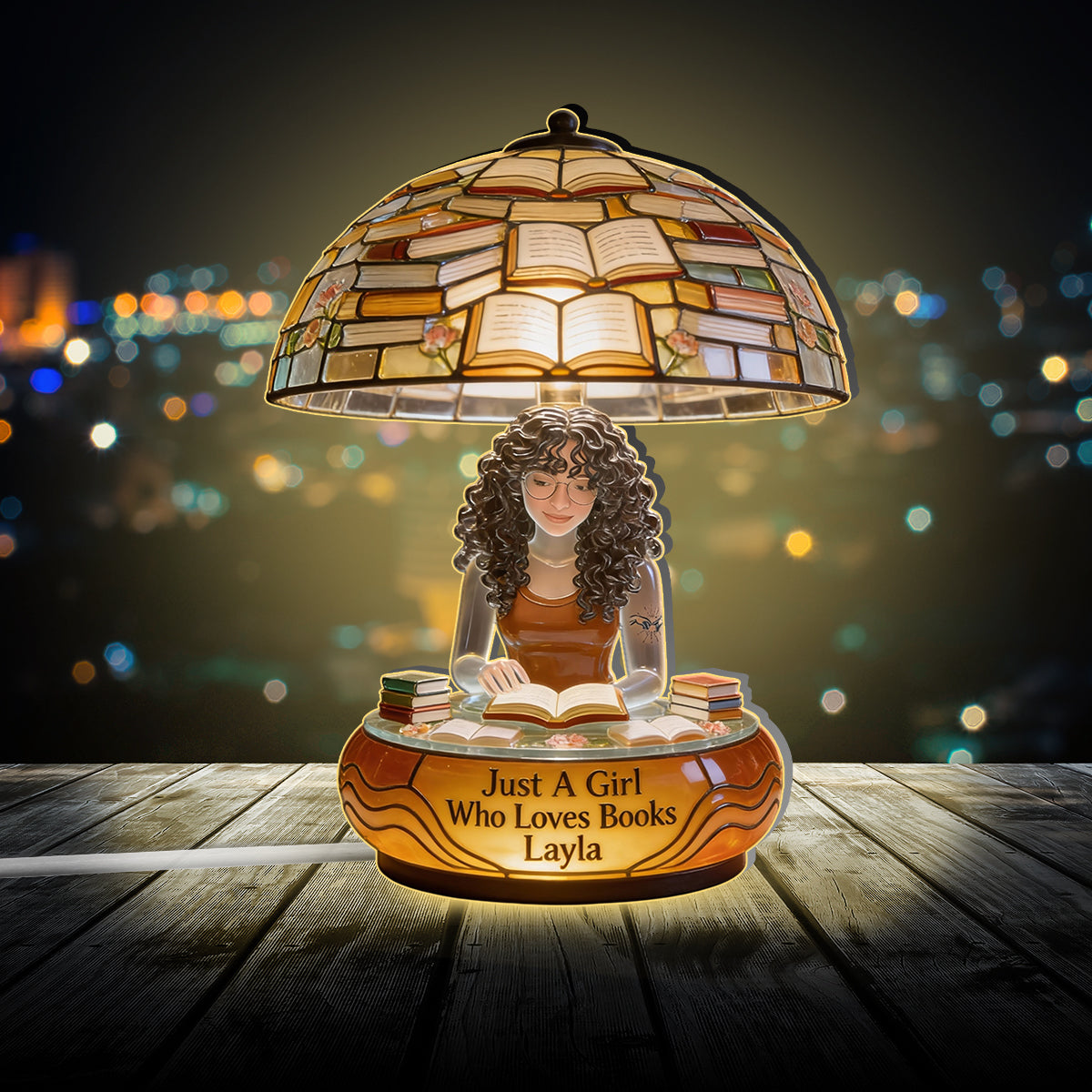 Veilleuse LED personnalisée en acrylique « Juste une fille qui aime les livres »