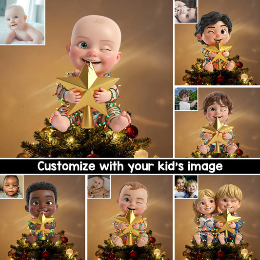 Naughty Kids - Personalisierte LED-Lichterbaumspitze für Kinder