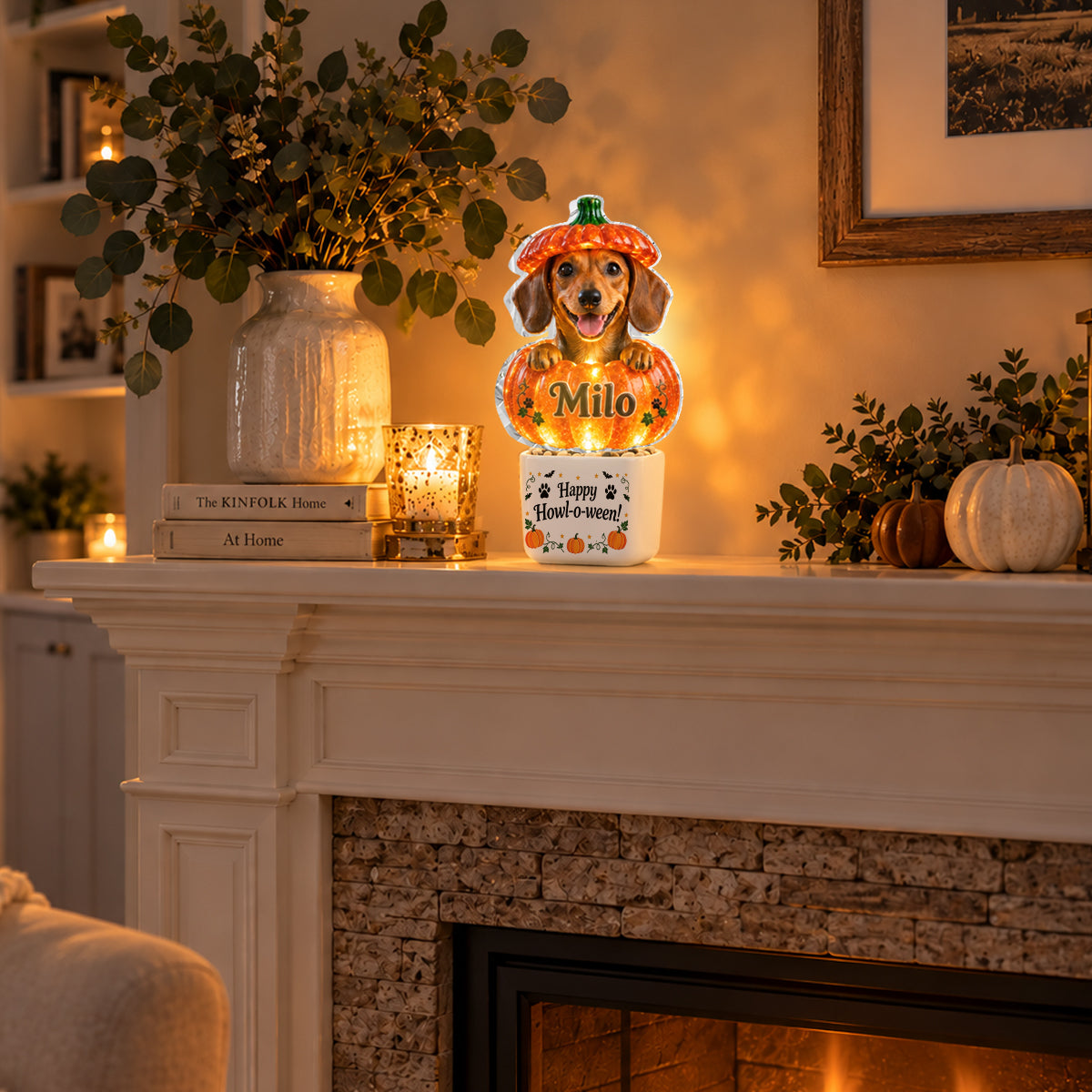 Cute Pet Halloween Decor - Personalized Dog LED Light Ceramic Pot