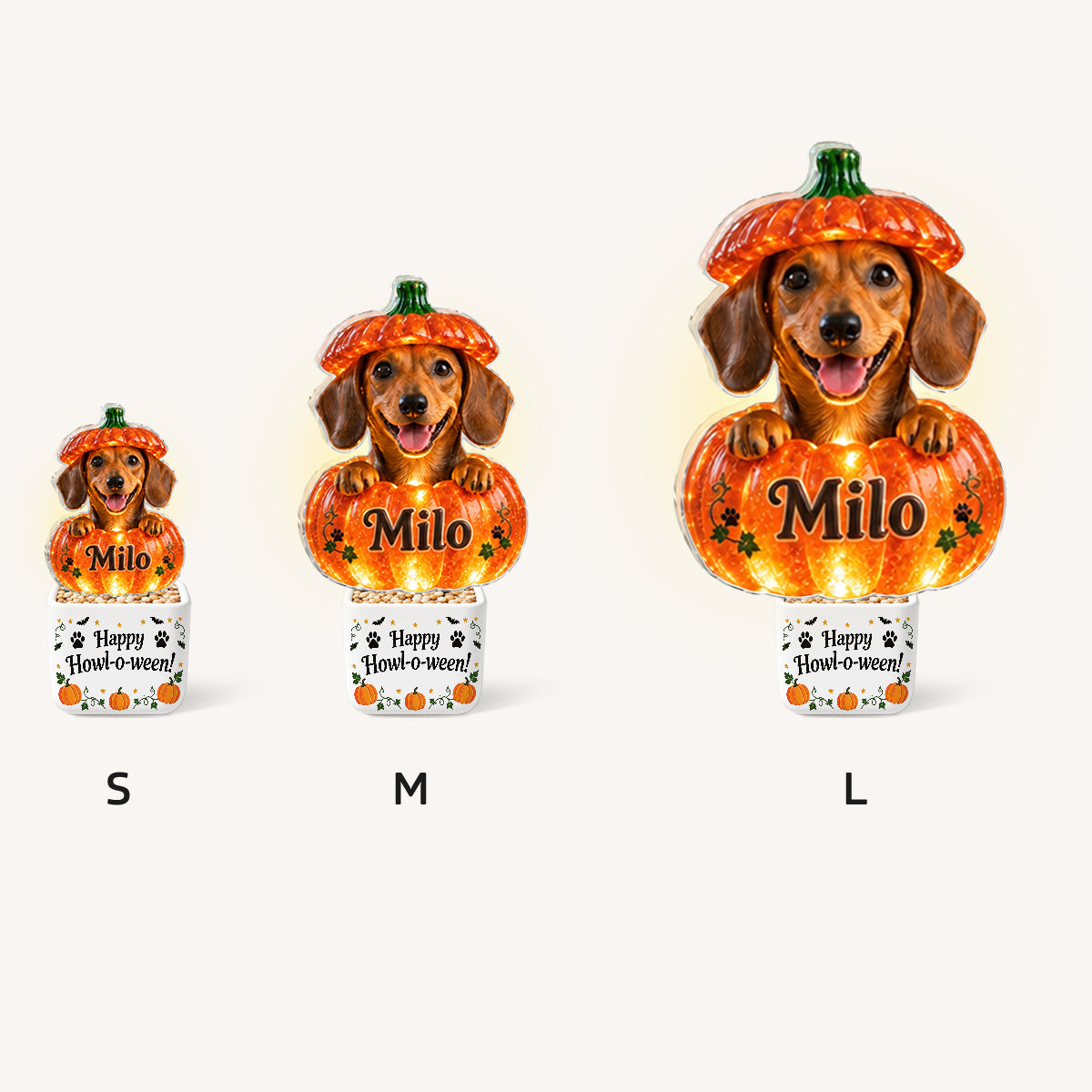 Cute Pet Halloween Decor - Personalized Dog LED Light Ceramic Pot