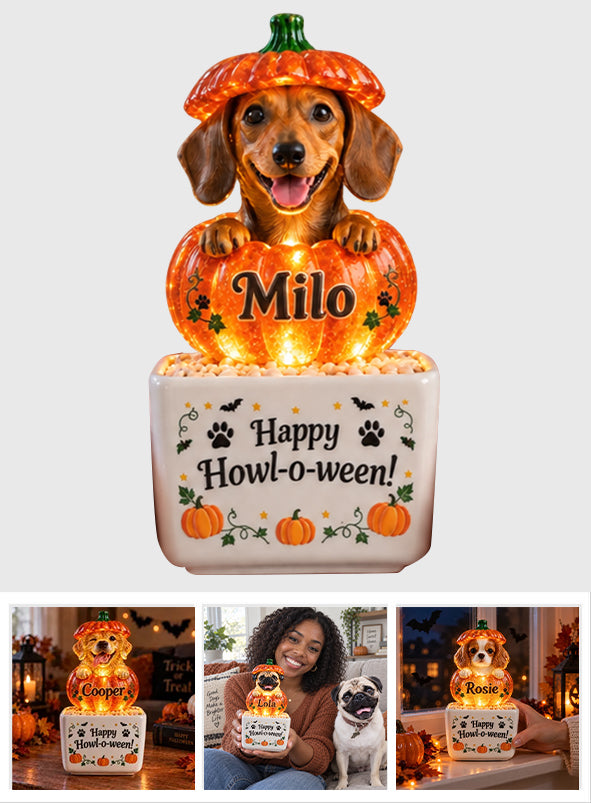Cute Pet Halloween Decor - Personalized Dog LED Light Ceramic Pot