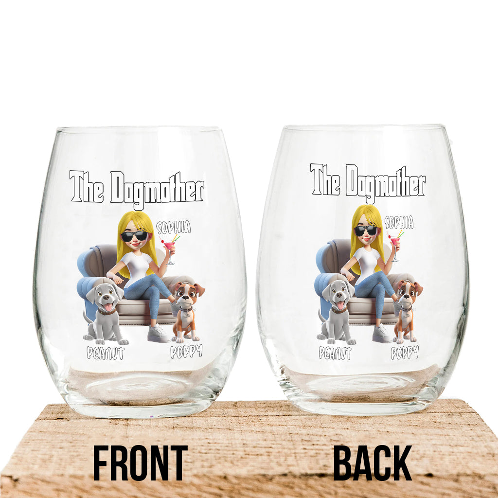 The Catmother/ The Catfather/ The Dogmother/ - Personalized Dog All Over Wine Glass