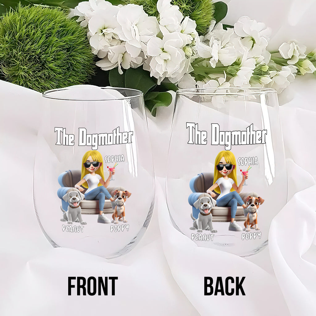 The Catmother/ The Catfather/ The Dogmother/ - Personalized Dog All Over Wine Glass