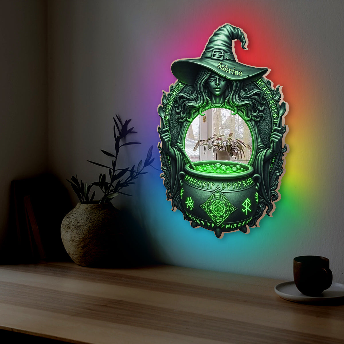 Mystical Witch Soup - Personalized Witch Wall Mirror With LED Light