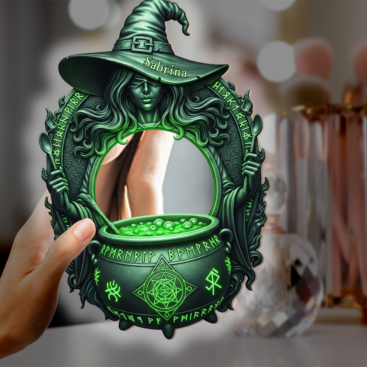 Mystical Witch Soup - Personalized Witch Wall Mirror With LED Light
