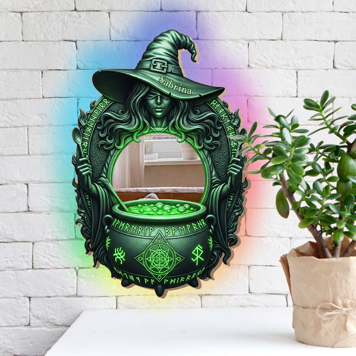 Mystical Witch Soup - Personalized Witch Wall Mirror With LED Light