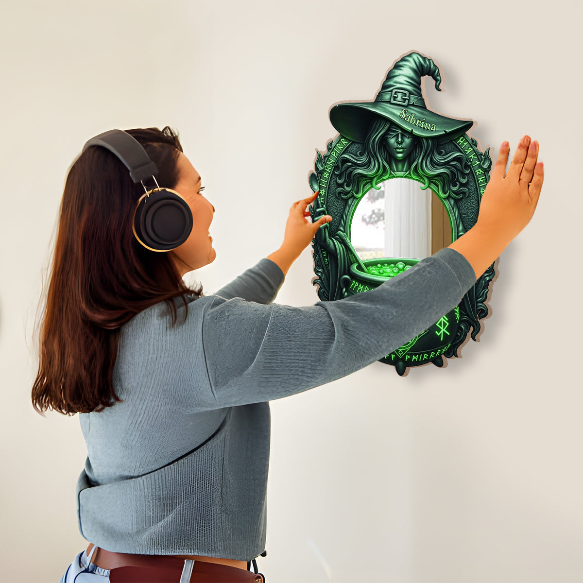 Mystical Witch Soup - Personalized Witch Wall Mirror With LED Light