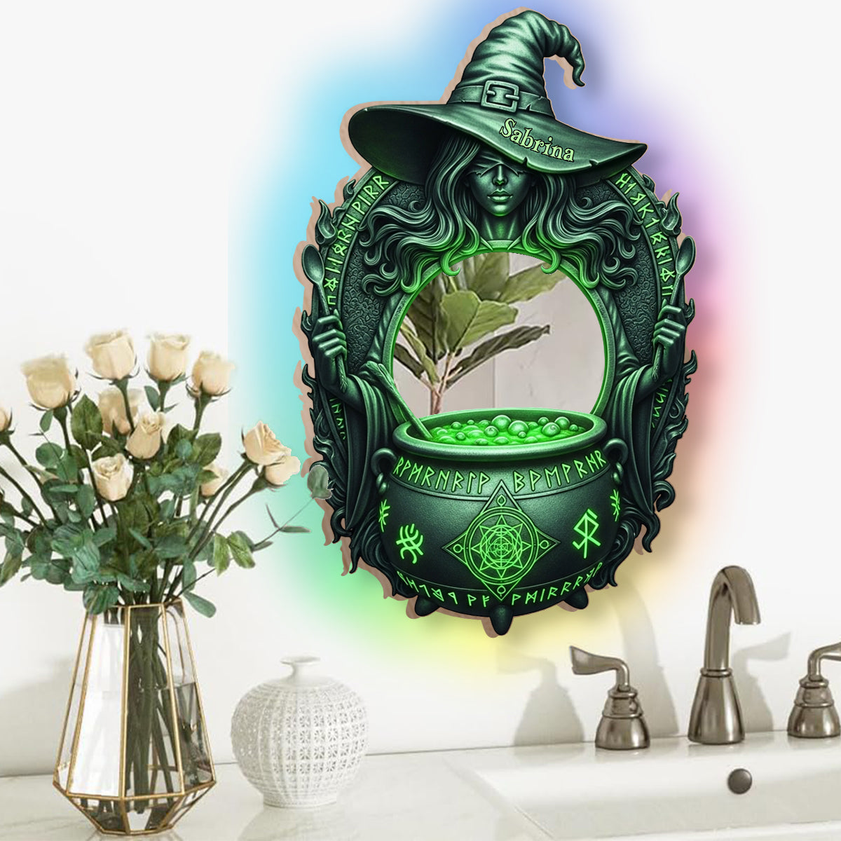 Mystical Witch Soup - Personalized Witch Wall Mirror With LED Light