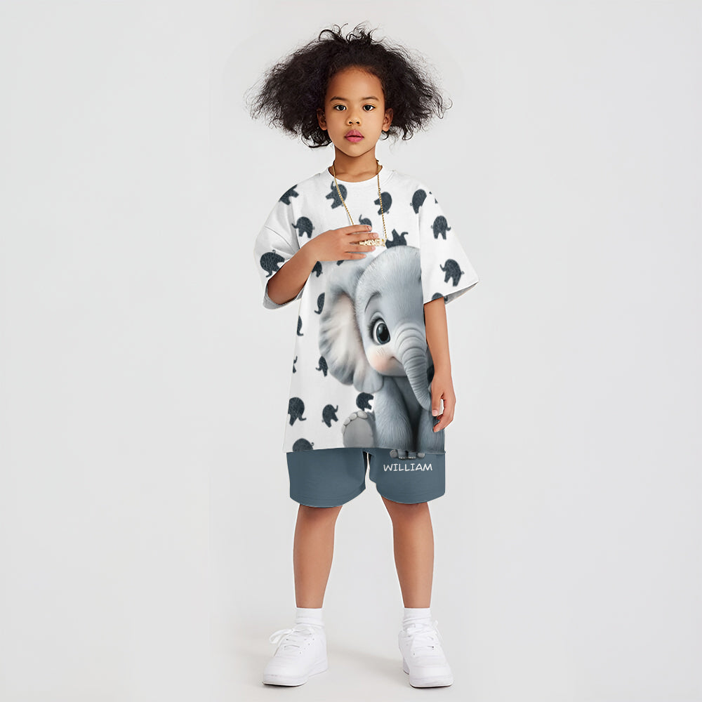 Niedliches Baby-Elefanten-Kleidungsset für Kinder – personalisiertes Elefanten-T-Shirt und Shorts