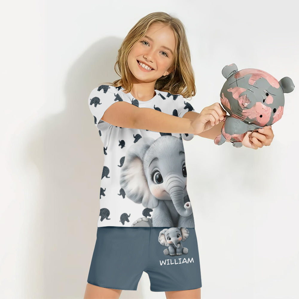 Niedliches Baby-Elefanten-Kleidungsset für Kinder – personalisiertes Elefanten-T-Shirt und Shorts