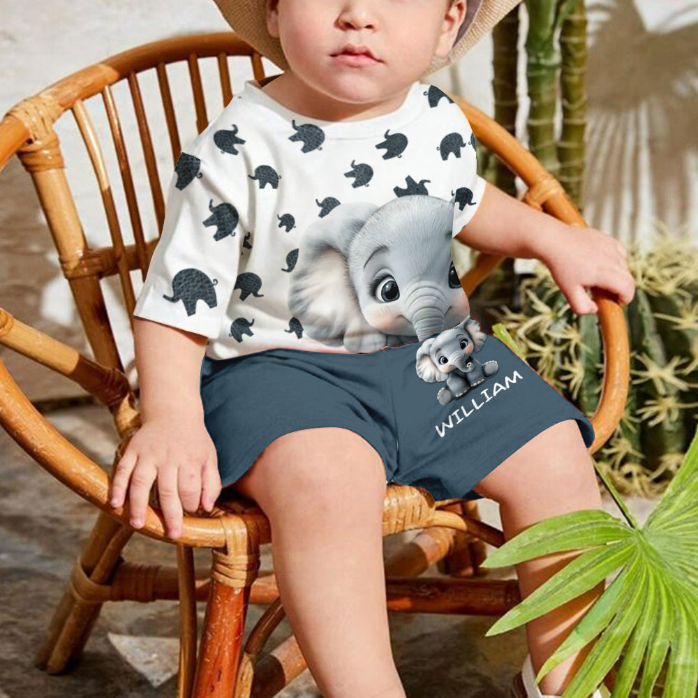 Niedliches Baby-Elefanten-Kleidungsset für Kinder – personalisiertes Elefanten-T-Shirt und Shorts