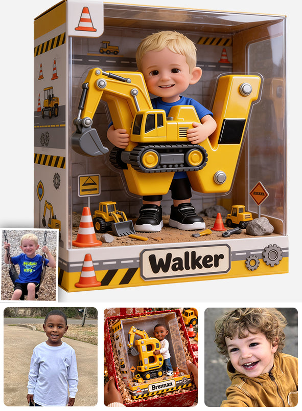 Excavator Alphabet Letter & Custom Photo - Personalized Kid Acrylic Display Box