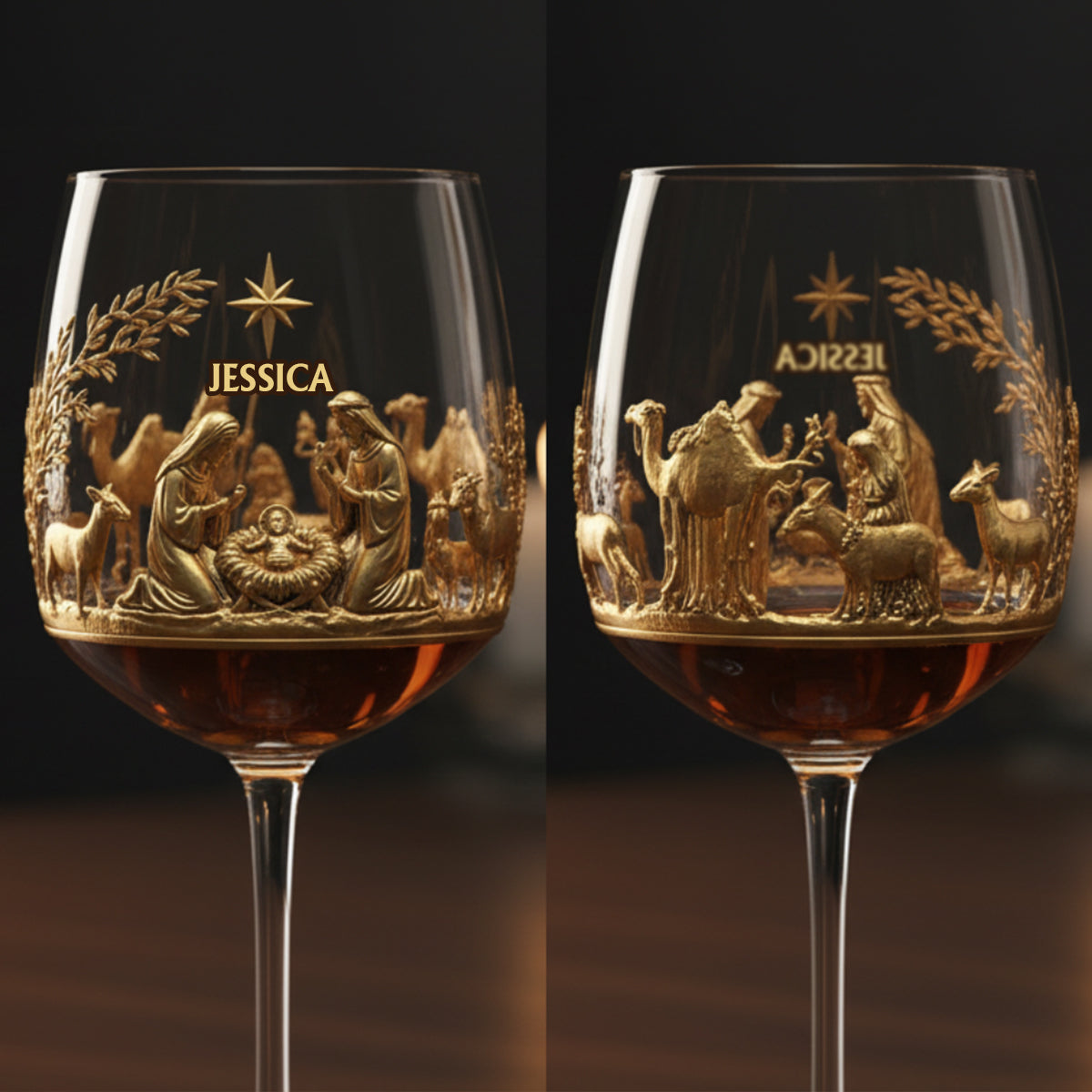 La Sainte Nuit - Verre à vin chrétien personnalisé à longue tige