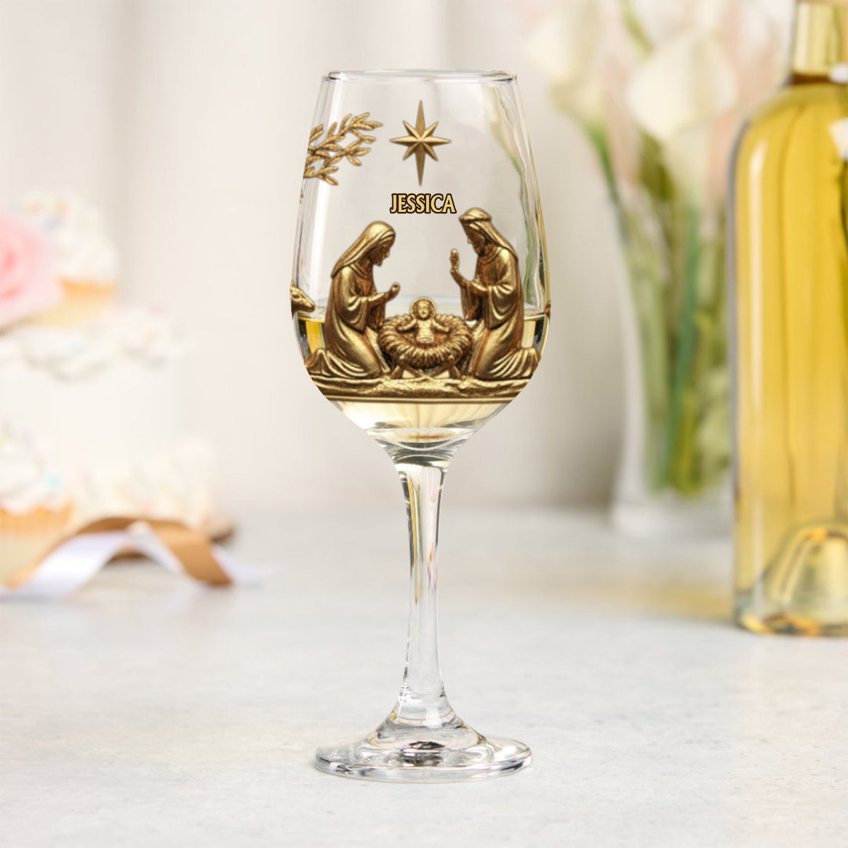 La Sainte Nuit - Verre à vin chrétien personnalisé à longue tige
