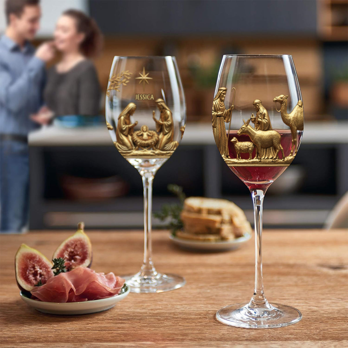 La Sainte Nuit - Verre à vin chrétien personnalisé à longue tige