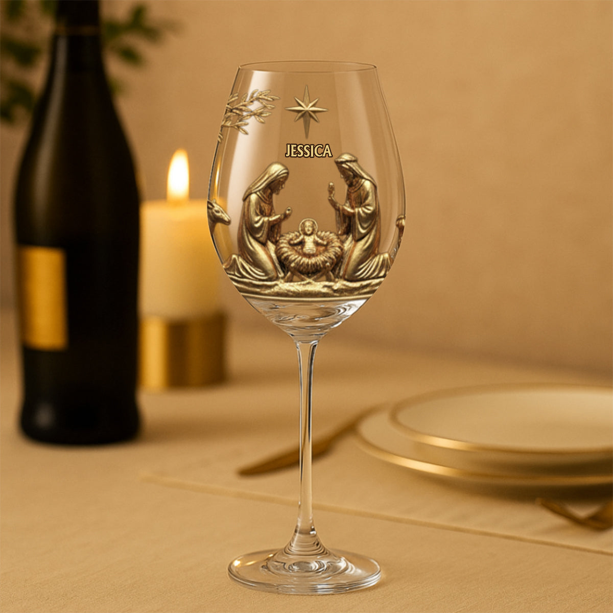 La Sainte Nuit - Verre à vin chrétien personnalisé à longue tige