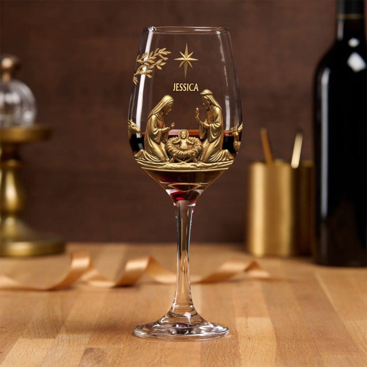 La Sainte Nuit - Verre à vin chrétien personnalisé à longue tige