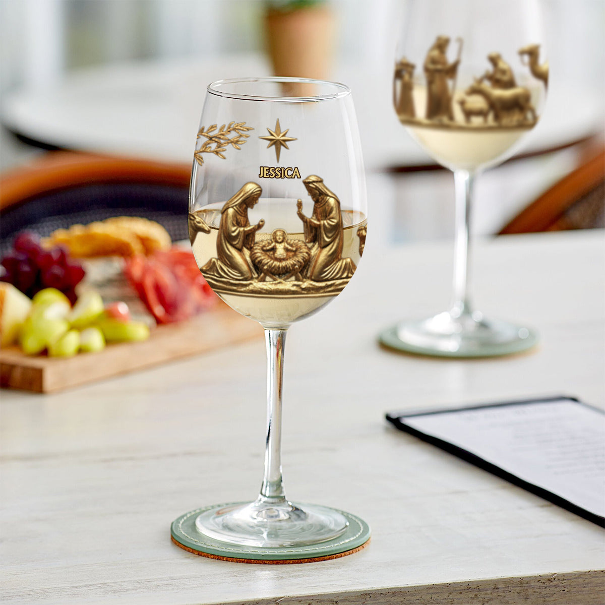 La Sainte Nuit - Verre à vin chrétien personnalisé à longue tige