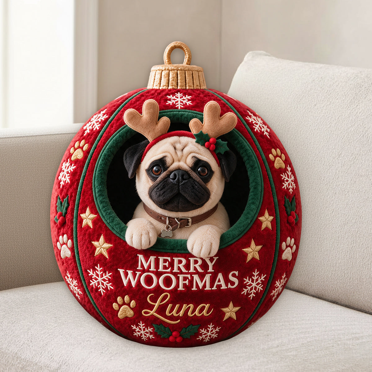 Weihnachts-Haustierornament Lustiges Geschenk - Personalisierbares Hundekissen aus Premium-Faux-Fur
