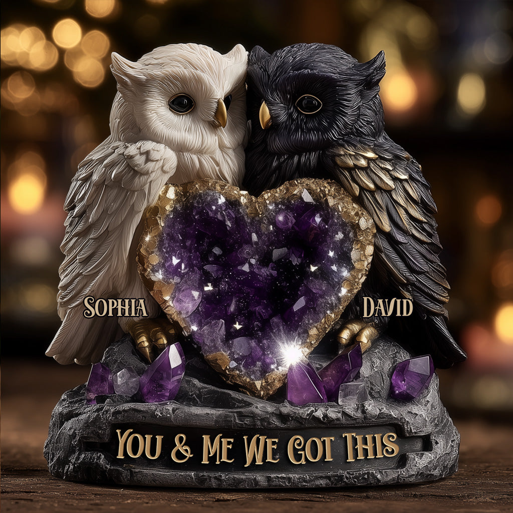 Amethyst Style Owl Couple - Personalized Couple Custom Shaped Acrylic Plaque