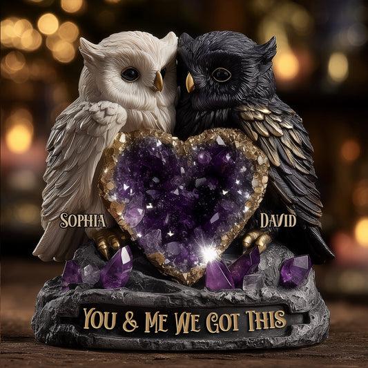 Amethyst Style Owl Couple - Personalized Couple Custom Shaped Acrylic Plaque