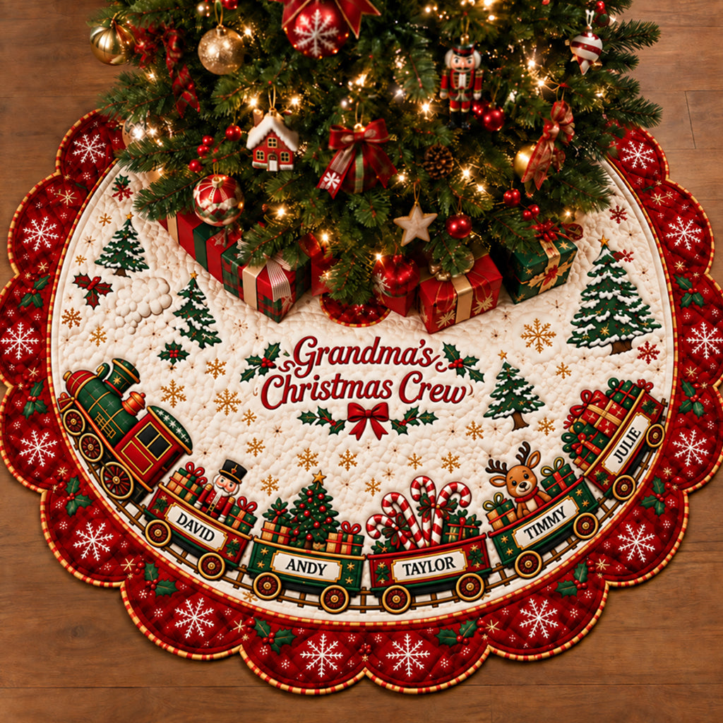 Christmas Train Family - Personalized Grandma Shaped Tree Skirt