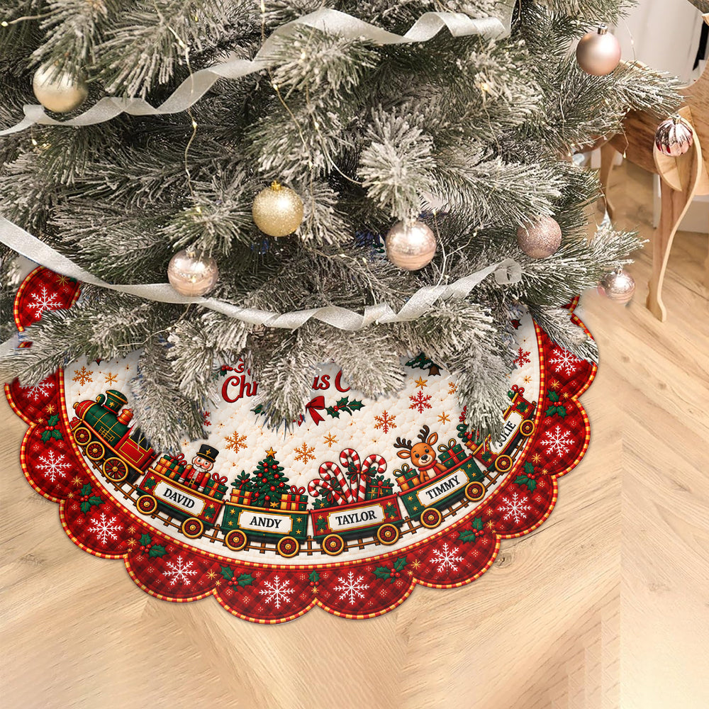 Christmas Train Family - Personalized Grandma Shaped Tree Skirt