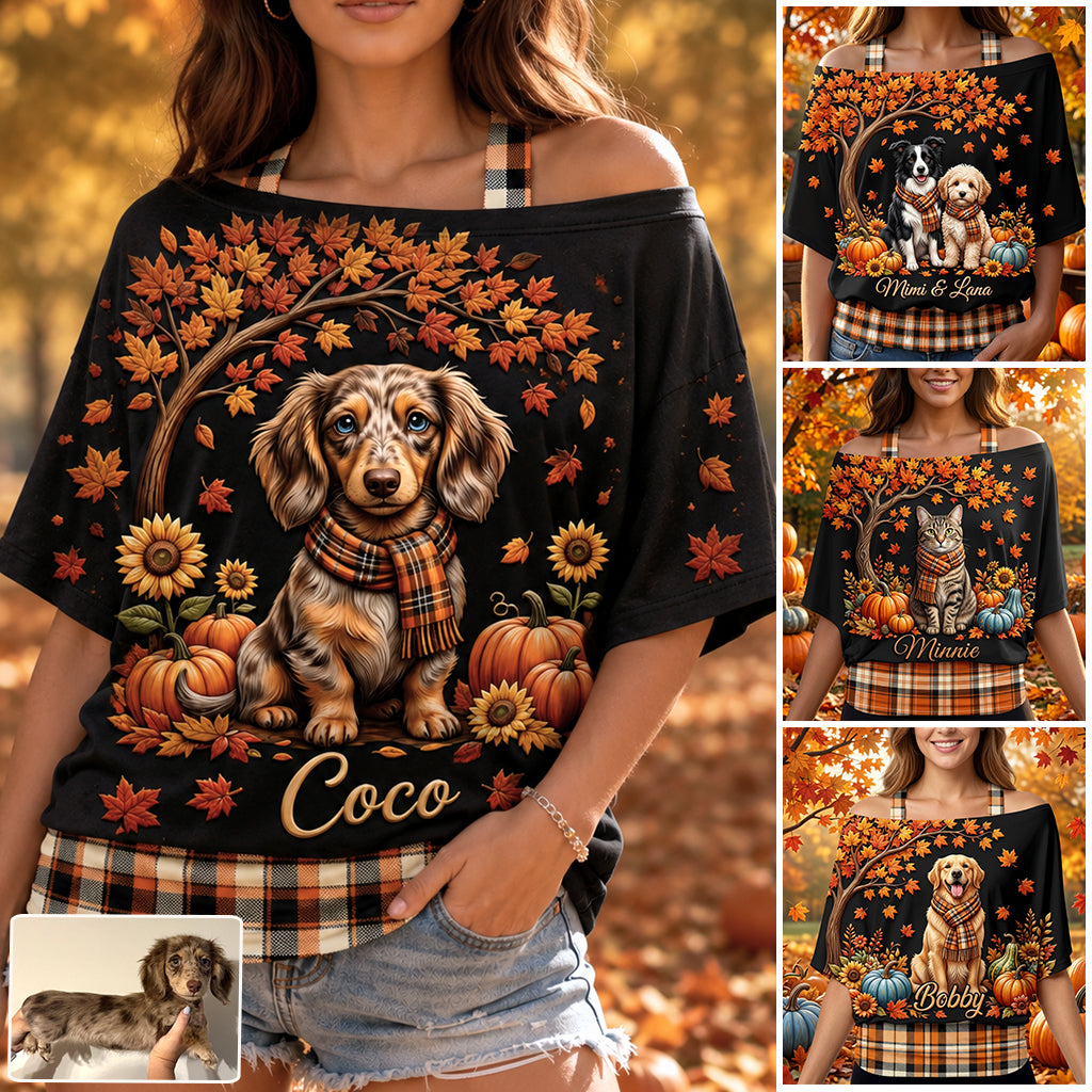 Any Pet Photo - Personalized Dog Off-Shoulder Top Set