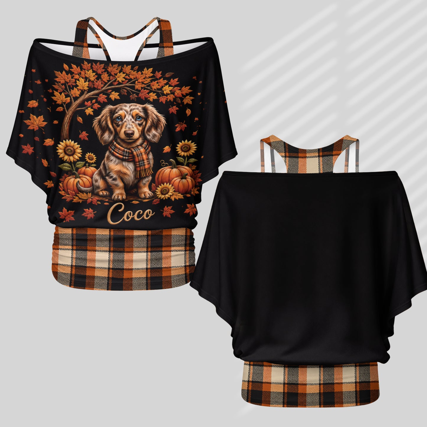 Any Pet Photo - Personalized Dog Off-Shoulder Top Set