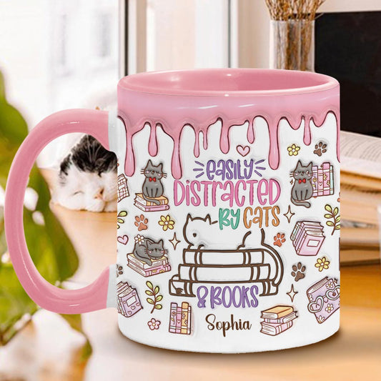 Facilement distrait(e) par les chats et les livres - Mug personnalisé à motif livre