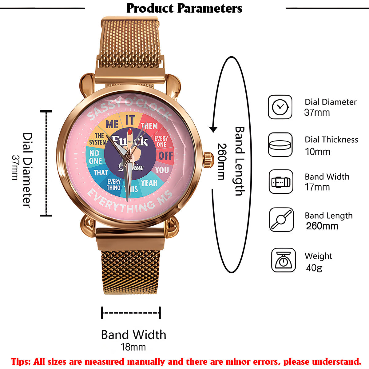 „F*ck O'Clock“-Uhr, lustiges Geschenk für sie, Freunde – personalisierte sarkastische Damen-Handuhr 