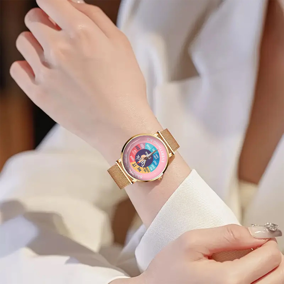 „F*ck O'Clock“-Uhr, lustiges Geschenk für sie, Freunde – personalisierte sarkastische Damen-Handuhr 